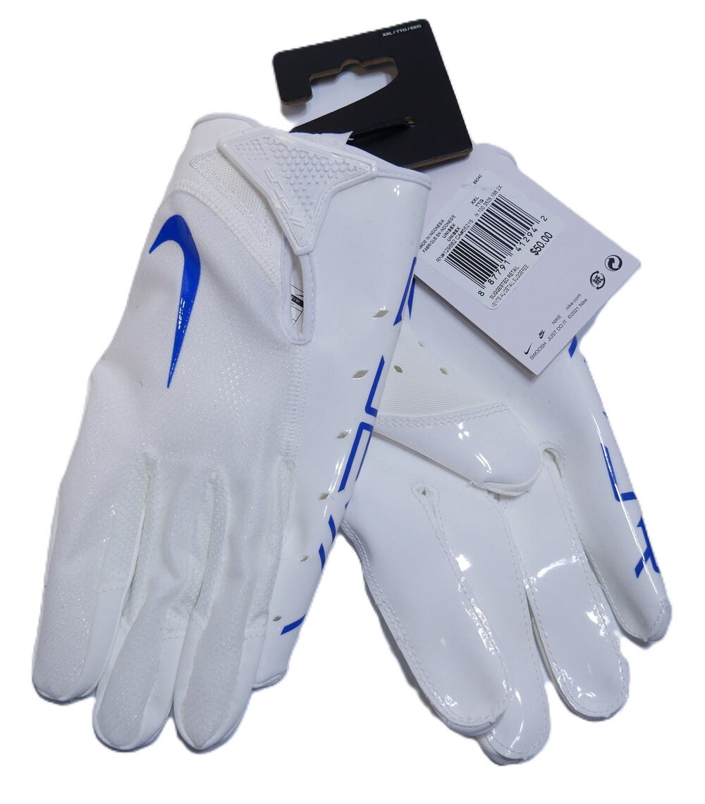 New Nike Vapor Jet 7.0 Football Gloves White Royal Blue Size XXL